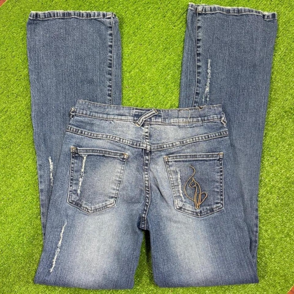 Baby Phat  Vintage Blue‎ Flare Bootcut Jeans Y2K Size 5 Distressed Denim